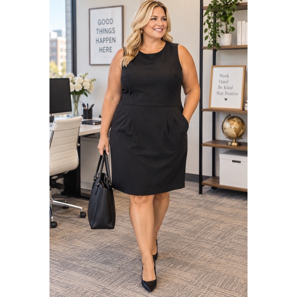 Lands End Womens Black Sleeveless Ponte Sheath Dress with Pockets Size 20W